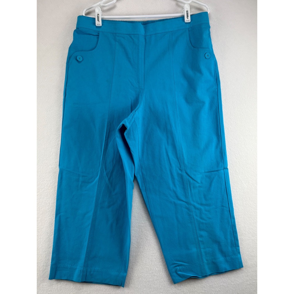 Alfred Dunner Crop Pants Womens 14 Turquoise Blue Cotton Pull On Elastic Waist